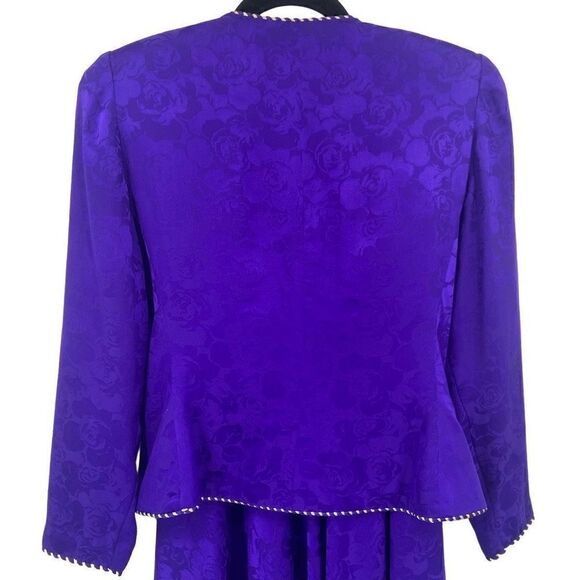 Papell Too Petites Vintage 100% Silk Jacket & Skirt Set Purple Size 6 - Picture 7 of 11